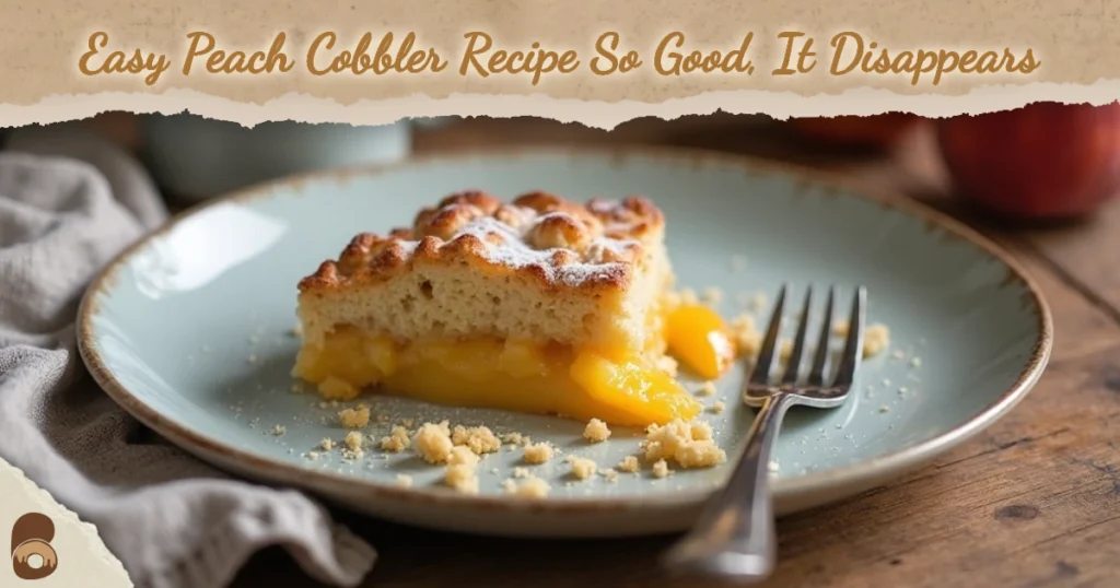 Partially eaten peach cobbler on plate — proof this easy peach cobbler recipe is irresistible.