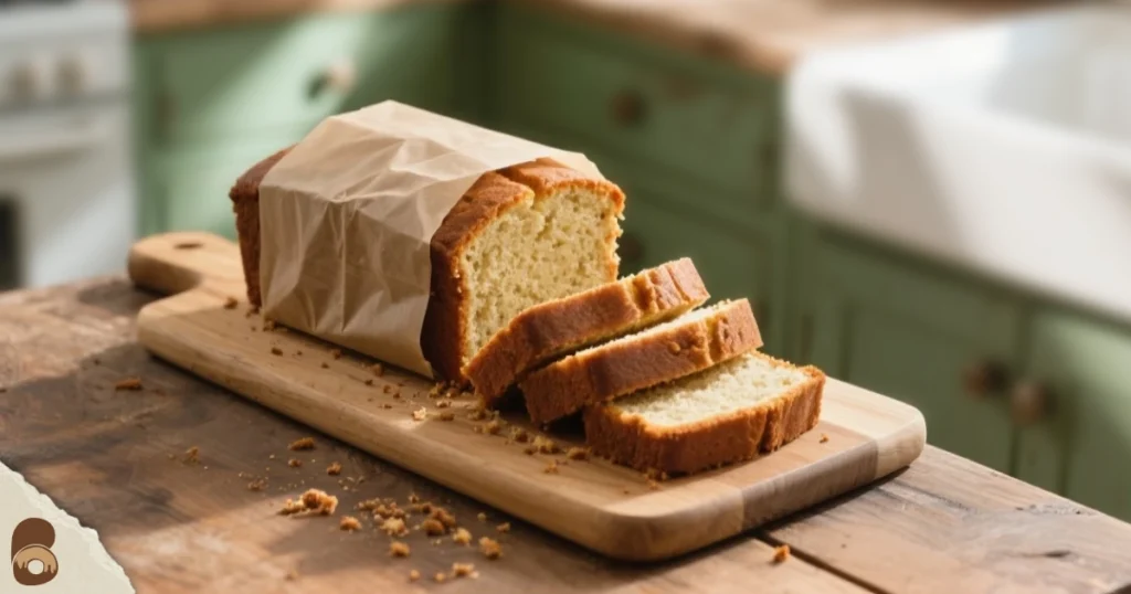 Wrapped and sliced vegan pound cake ready for storage