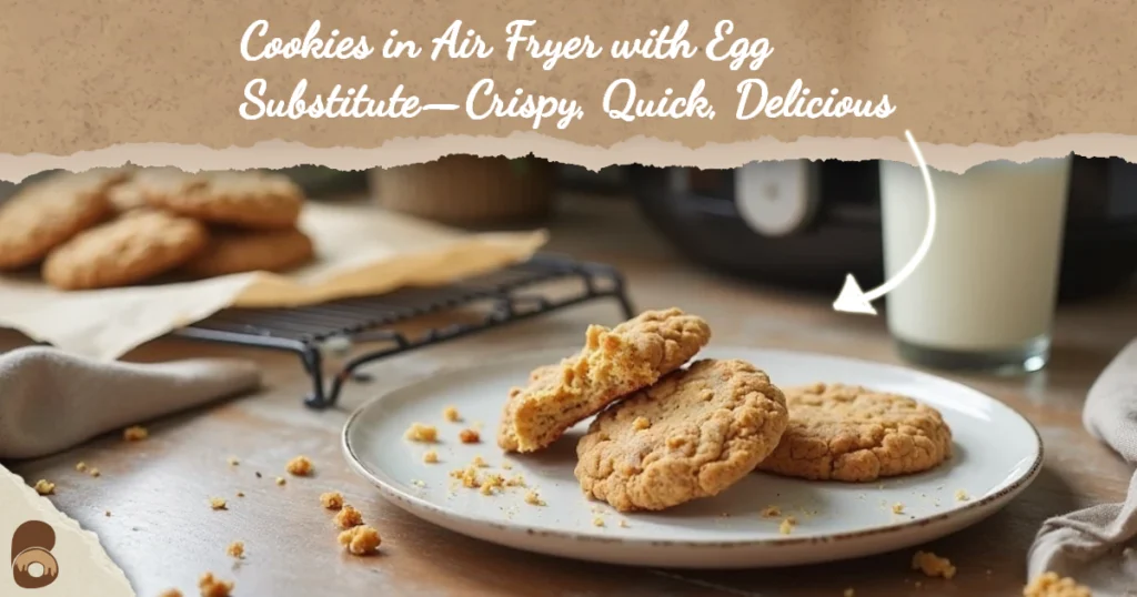 Air fryer cookies baked with egg substitute for cookies on a rustic table with soft natural light.