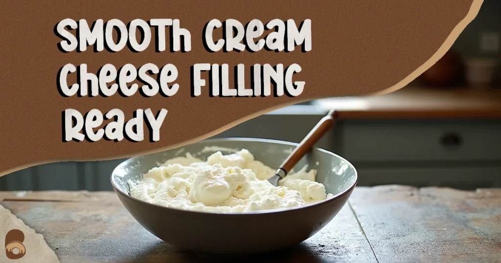 Cream cheese cake filling folded and ready for crepes in a rustic kitchen bowl.