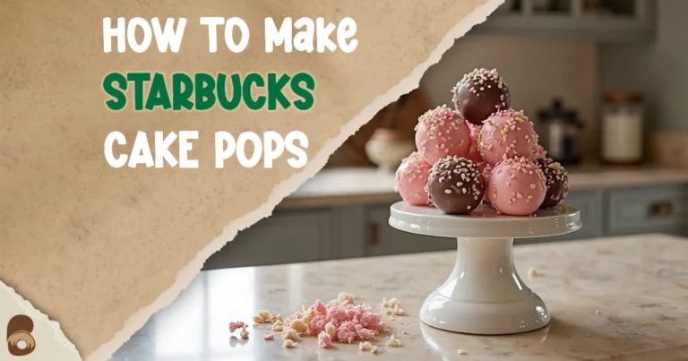 Finished cake pops on a rustic kitchen counter showing how to make Starbucks cake pops at home.