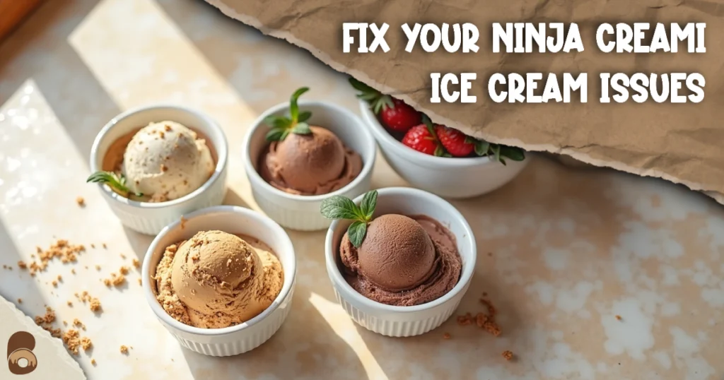 Overhead flat-lay showing multiple Ninja Creami protein ice cream flavors on a marble countertop.