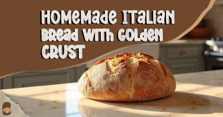 Rustic homemade Italian bread loaf with golden crust on marble counter in Mediterranean kitchen.