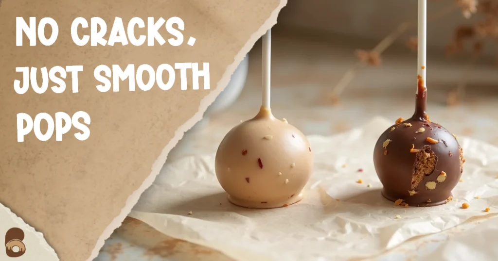 Side-by-side smooth and cracked cake pops showing how to make Starbucks cake pops without coating issues.