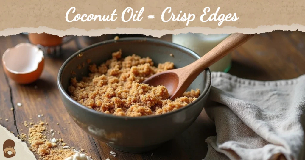 Vegan cookie dough made with coconut oil in prep on rustic table