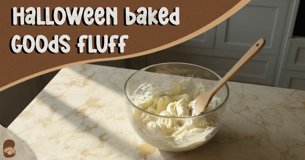 Butter and sugar creamed to pale, fluffy stage in a bowl for Halloween baked goods.