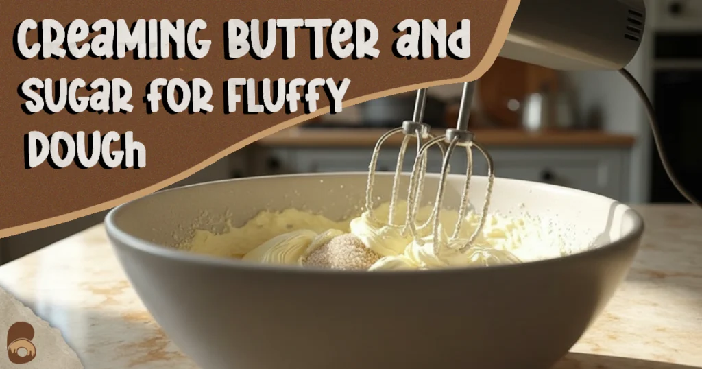 Close-up of electric hand mixer creaming butter and sugars for edible cookie dough.