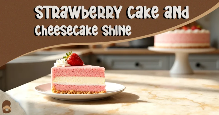 Final strawberry cake and cheesecake with glossy glazed strawberries and creamy layers on a pedestal stand