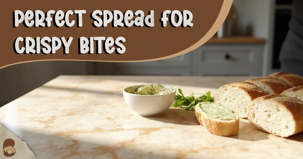 Garlic butter being spread on sliced bread before baking in oven recipe.
