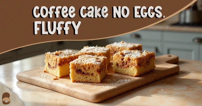 Golden cinnamon coffee cake no eggs sliced to show tender crumb and crisp streusel top