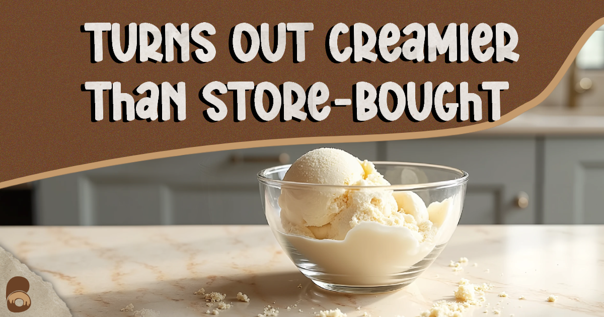 Healthy ice cream recipe served in a glass bowl, creamy texture with one scoop taken out.