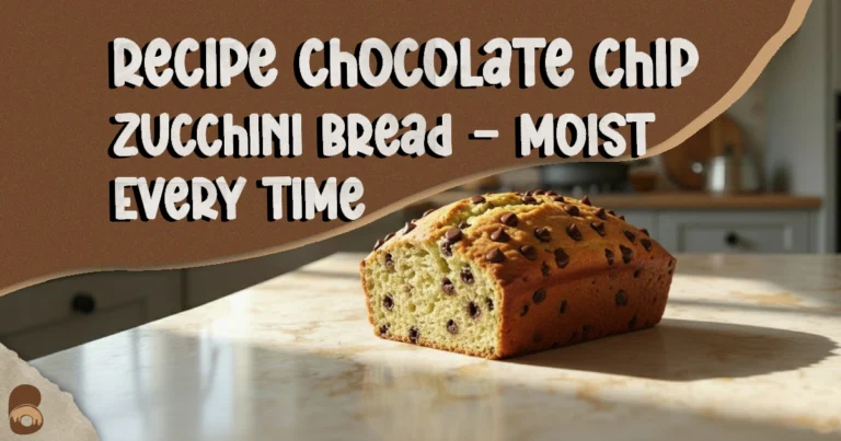 Hero image of recipe chocolate chip zucchini bread sliced on a marble counter with melty chocolate chips.
