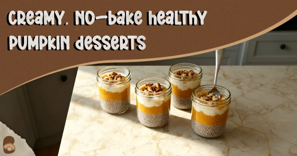 Layered pumpkin chia pudding parfaits in jars highlighting thick, creamy texture for healthy pumpkin desserts
