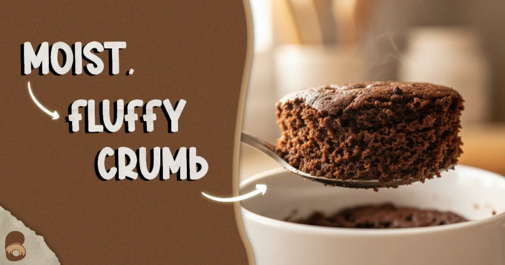 Macro crumb detail showing how to make oreo mug cake with a soft and moist interior texture.