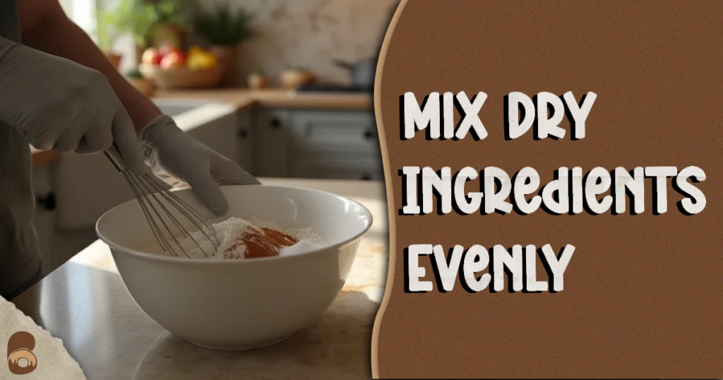 Mixing bowl with flour, sugar, and cinnamon for cinnamon vegan cake batter.