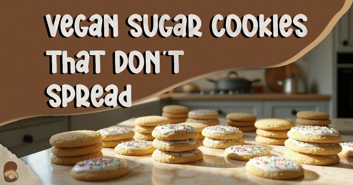 Soft vegan sugar cookies stacked on marble counter by a window, perfect for holiday baking.