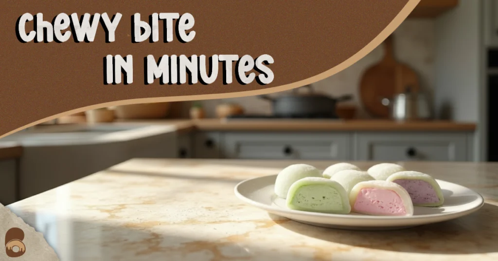 Plated mochi ice cream resting for two minutes to show ideal chew for how to make mochi ice cream recipe.