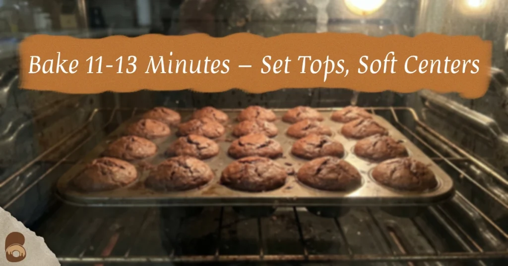 brownie bites recipe baking in mini muffin pan with tops setting in oven