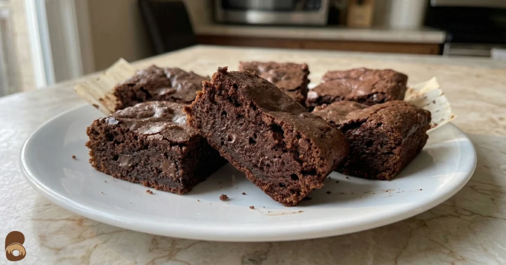 Prime bites protein brownie squares on plate showing chewy centers and moist chocolate texture
